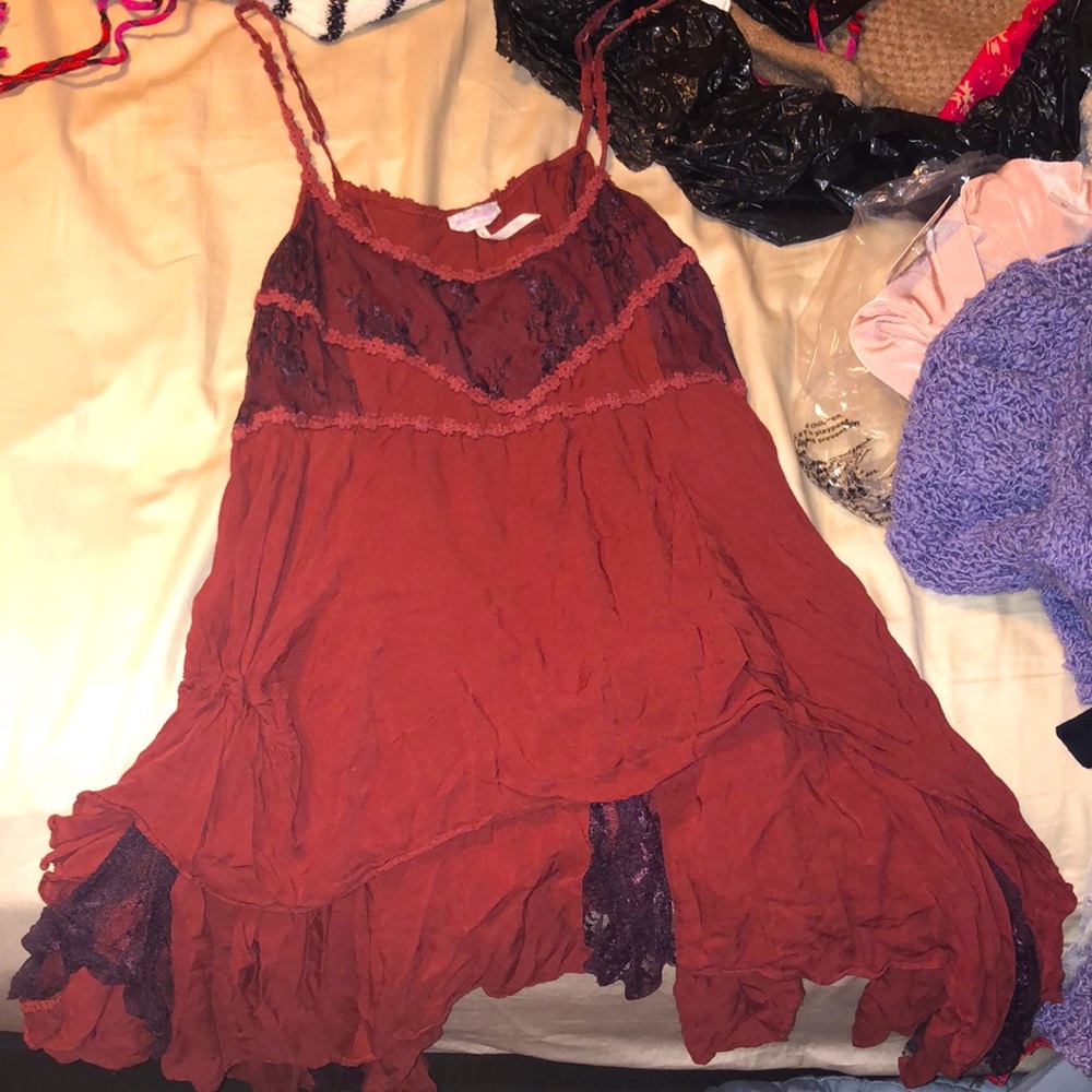 Intimately Free People maroon & plum asymetrical tank nwot XS